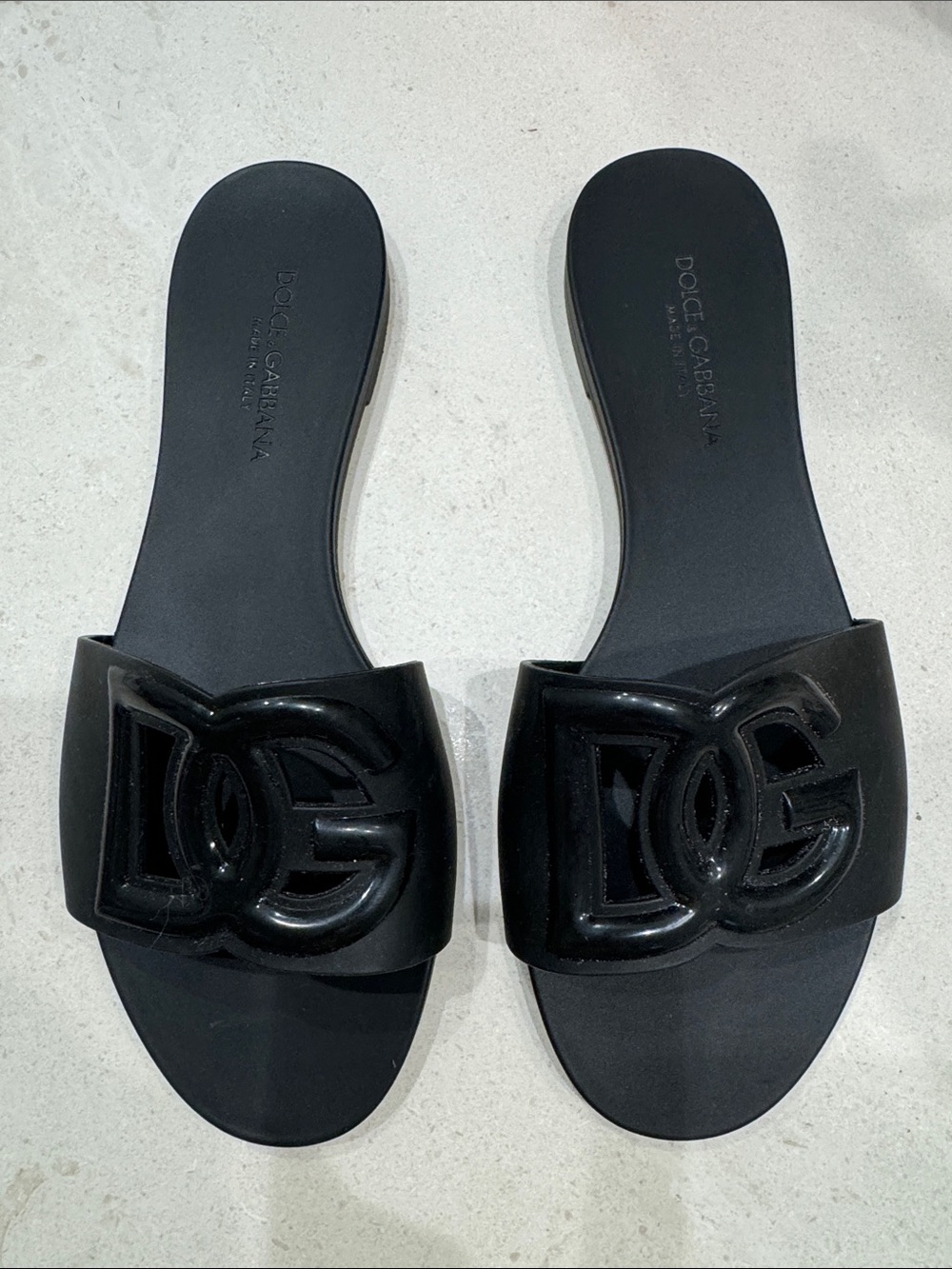 Dolce & Gabbana Black Glossy DG Logo Slide Mules